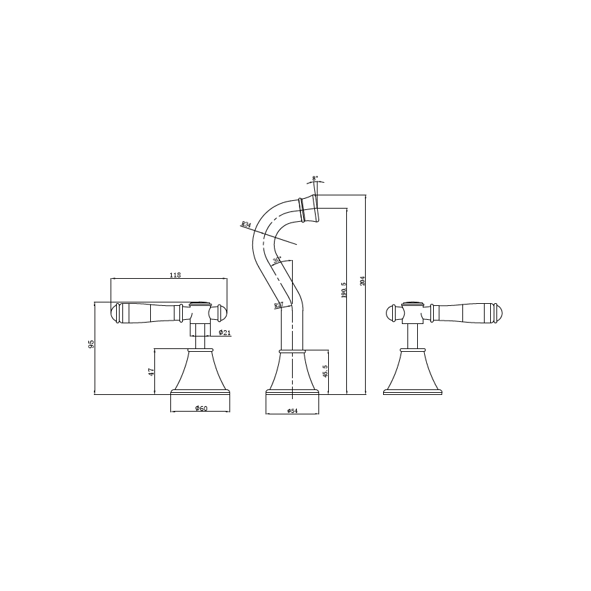 Clasico Bath Set Ceramic Handle in Brushed Gold