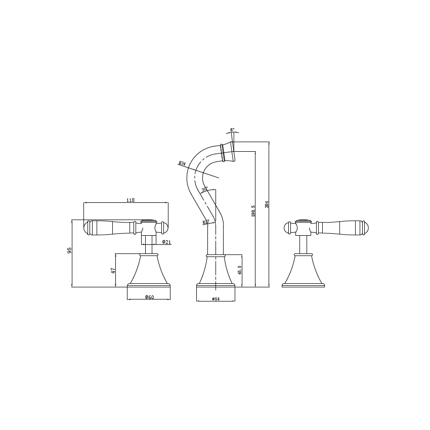Clasico Bath Set Ceramic Handle in Brushed Nickel