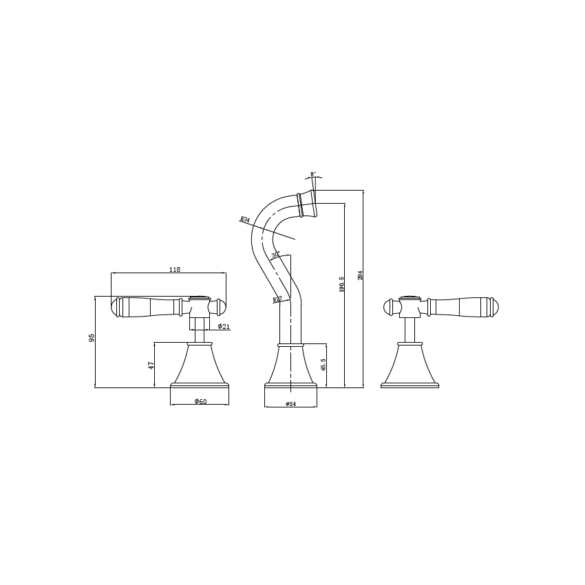 Clasico Bath Set Ceramic Handle in Matt Black