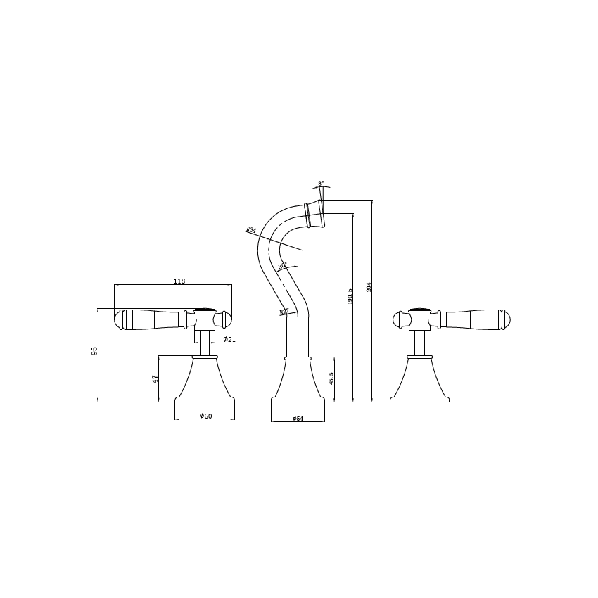 Clasico Bath Set Ceramic Handle Chrome