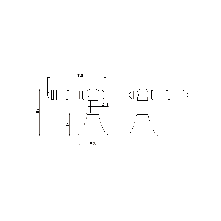 Clasico Wall Top Assemblies Ceramic Handle in Matt Black
