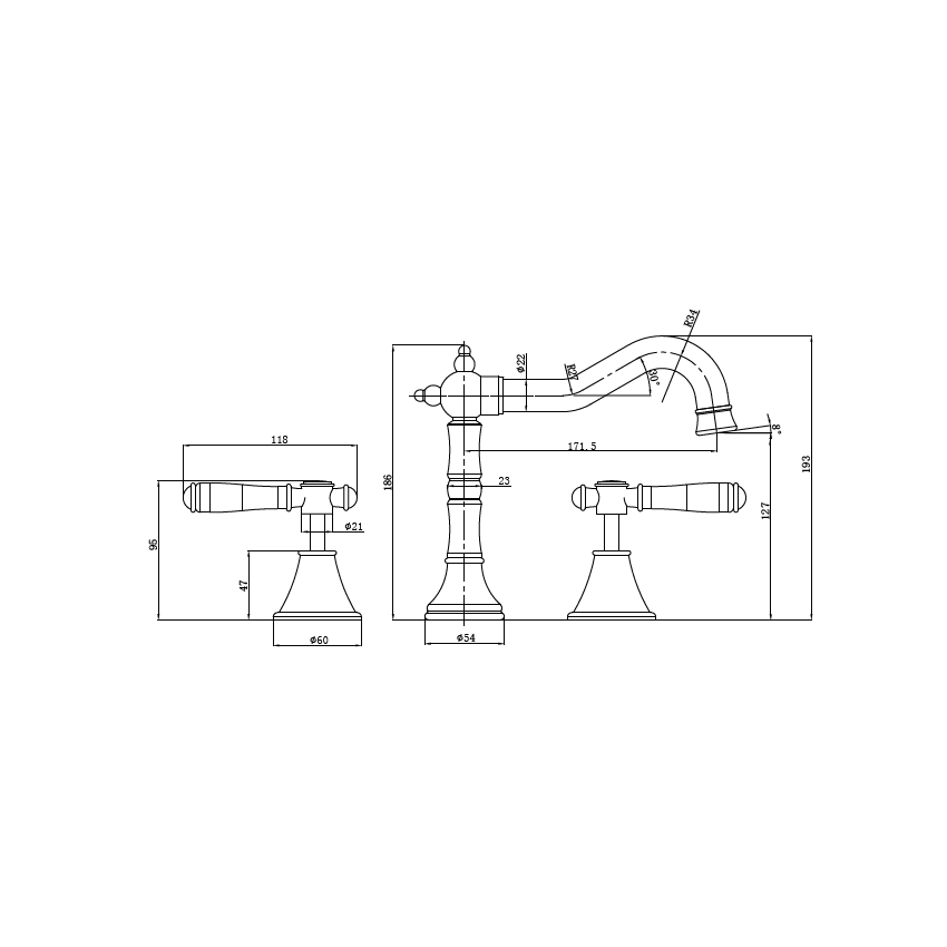 Clasico Basin Set Ceramic Handle in Brushed Gold