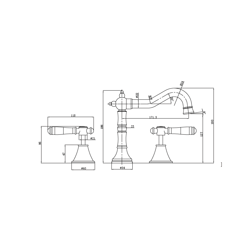 Clasico Basin Set Ceramic Handle in Brushed Nickel