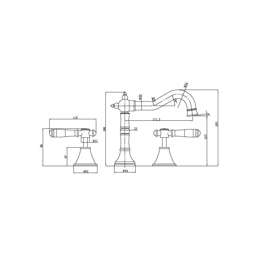 Clasico Basin Set Ceramic Handle in Matt Black