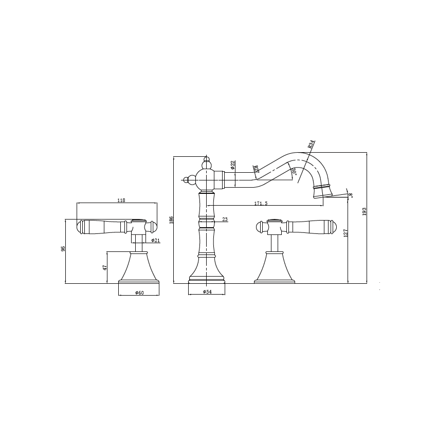 Clasico Basin Set Ceramic Handle Chrome