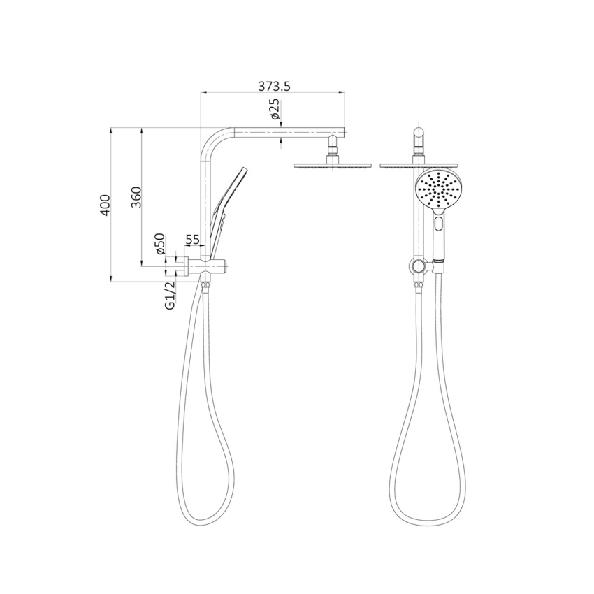 Regal Round Mini Multi-function Shower Set Matt Black, 250mm Plastic Shower Head