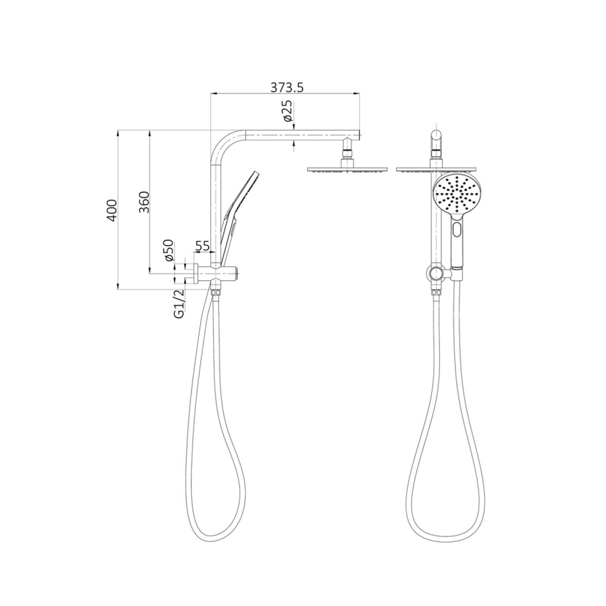 Regal Round Mini Multi-function Shower Set Chrome, 250mm Plastic Shower Head