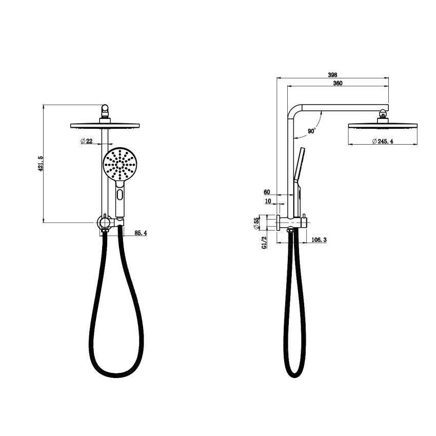 New Regal Round Mini Multi-function Shower Set Matt Black, 250mm Plastic Shower Head