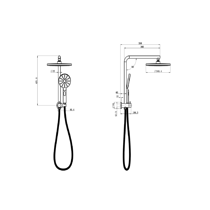 New Regal Round Mini Multi-function Shower Set Chrome, 250mm Plastic Shower Head