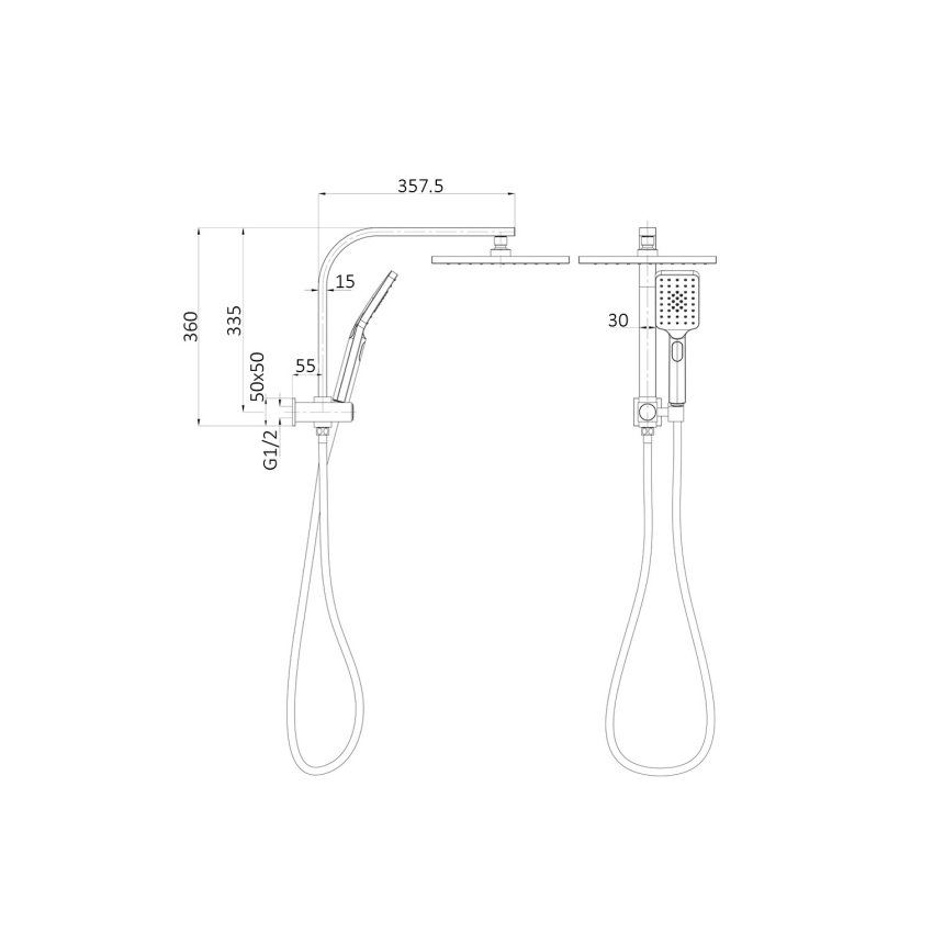 Sando Square Mini Multi-function Shower Set Matt Black, 250mm Plastic Shower Head