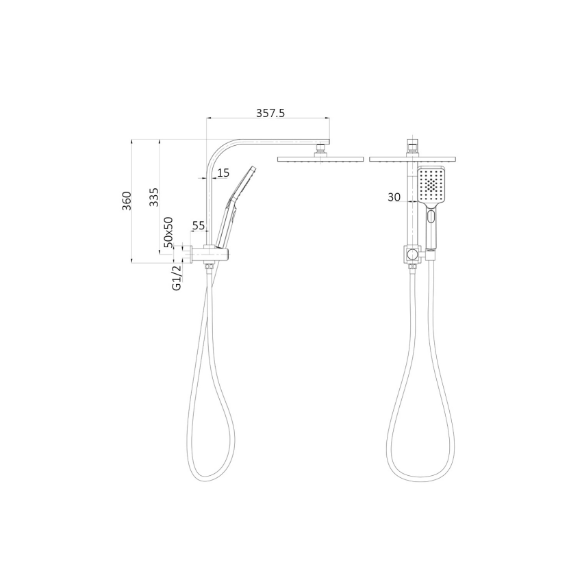 Sando Square Mini Multi-function Shower Set Chrome, 250mm Plastic Shower Head