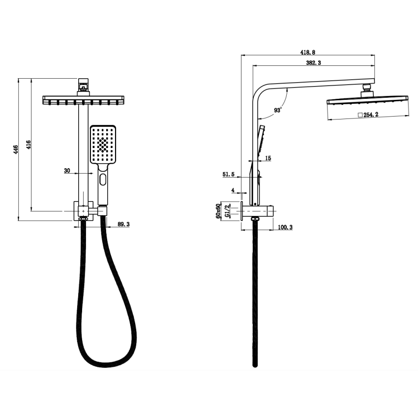New Sando Square Mini Multi-function Shower Set Matt Black, 250mm Plastic Shower Head