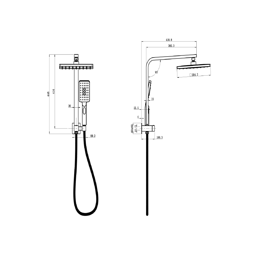 New Sando Square Mini Multi-function Shower Set Chrome, 250mm Plastic Shower Head