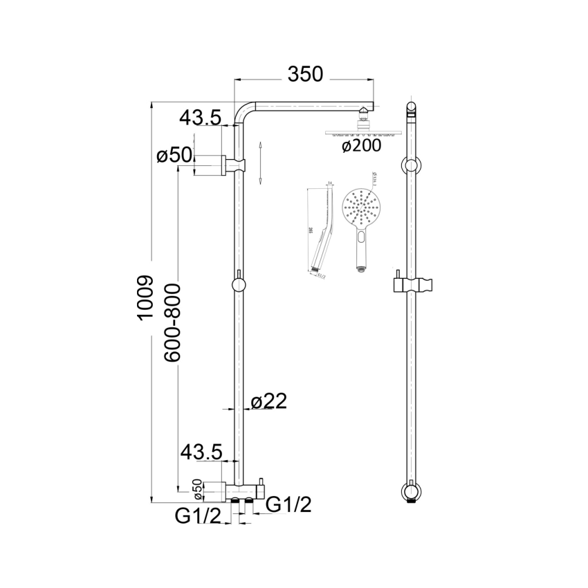 Cora Round Multi-function Shower Set Two Hoses Chrome, 200mm Plastic Shower Head