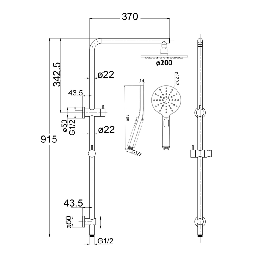 Cora Round Multi-function Shower Set Matt Black, 200mm Plastic Shower Head