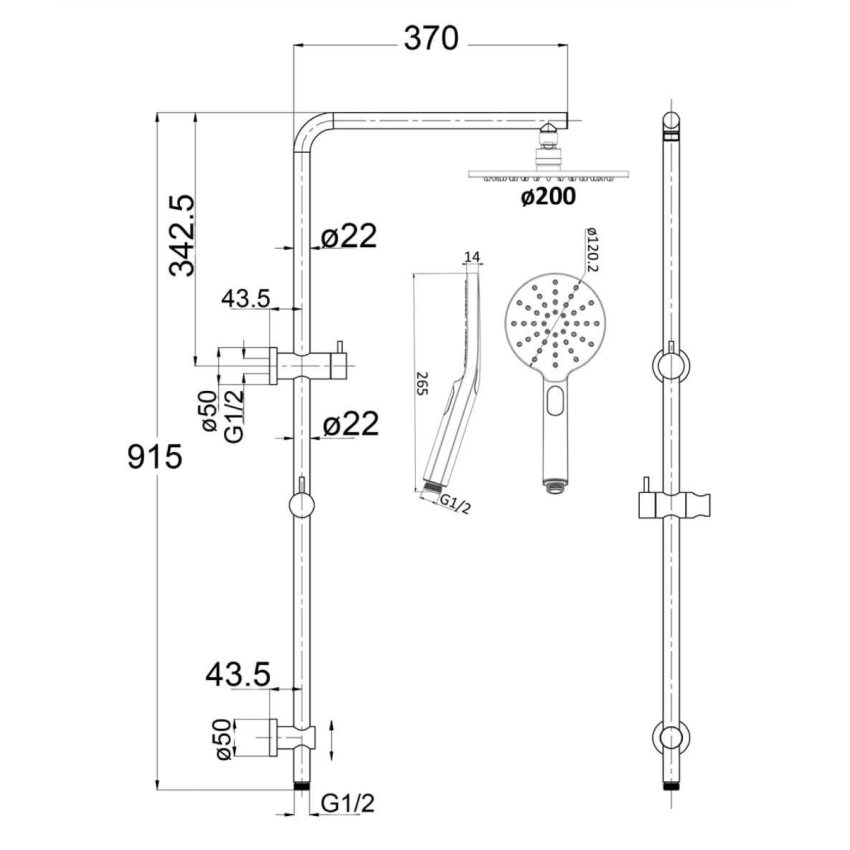Cora Round Multi-function Shower Set Brushed Gold, 200mm Plastic Shower Head