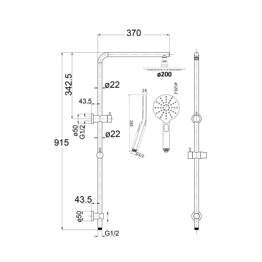 Cora Round Multi-function Shower Set Brushed Nickel, 200mm Plastic Shower Head