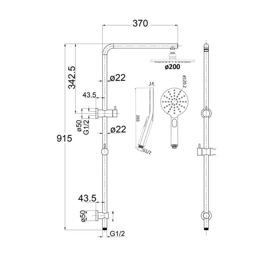 Cora Round Multi-function Shower Set Chrome, 200mm Plastic Shower Head