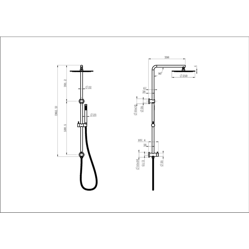 Cora Round Multi-function Shower Set Brushed Stainless Steel,250mm Plastic Shower Head