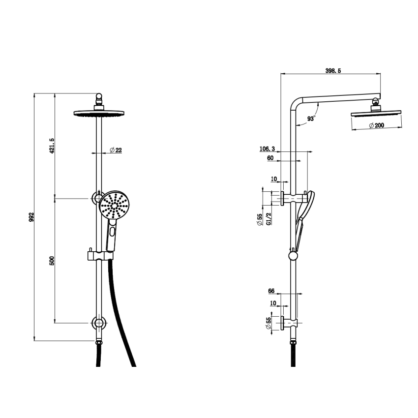 New Cora Round Multi-function Shower Set Chrome, 200mm Plastic Shower Head