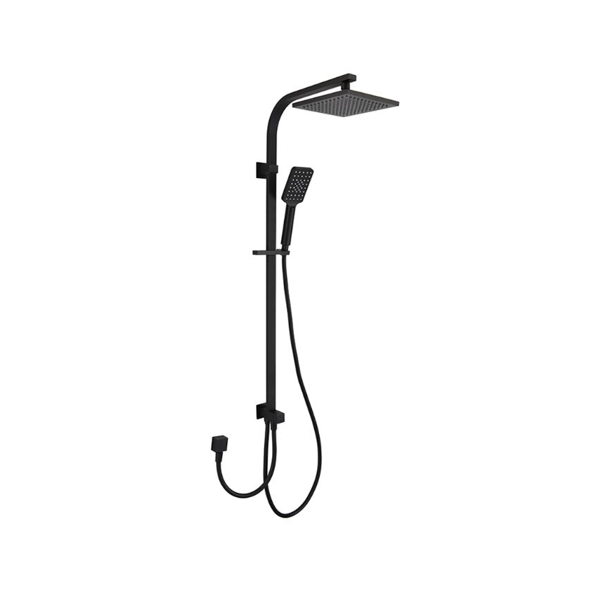 Eden Square Multi-function Shower Set Two Hoses Matt Black, 200mm Plastic Shower Head
