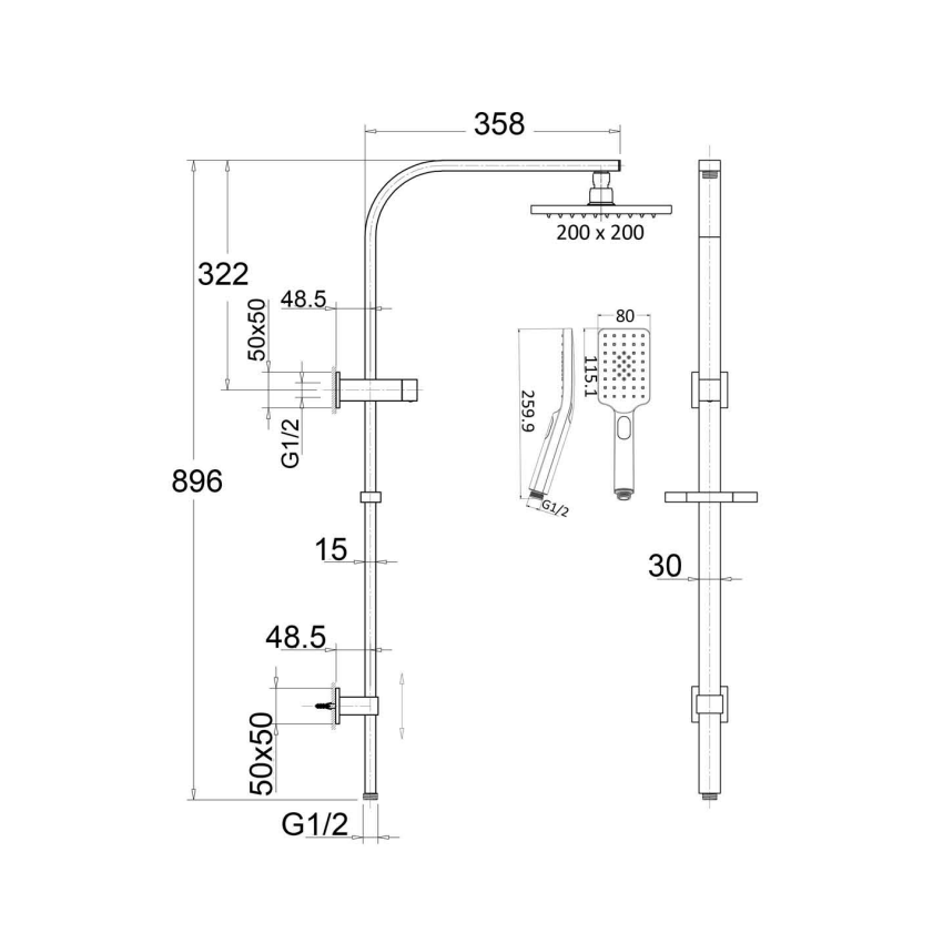 Eden Square Multi-function Shower Set Brushed Nickel, 200mm Plastic Shower Head