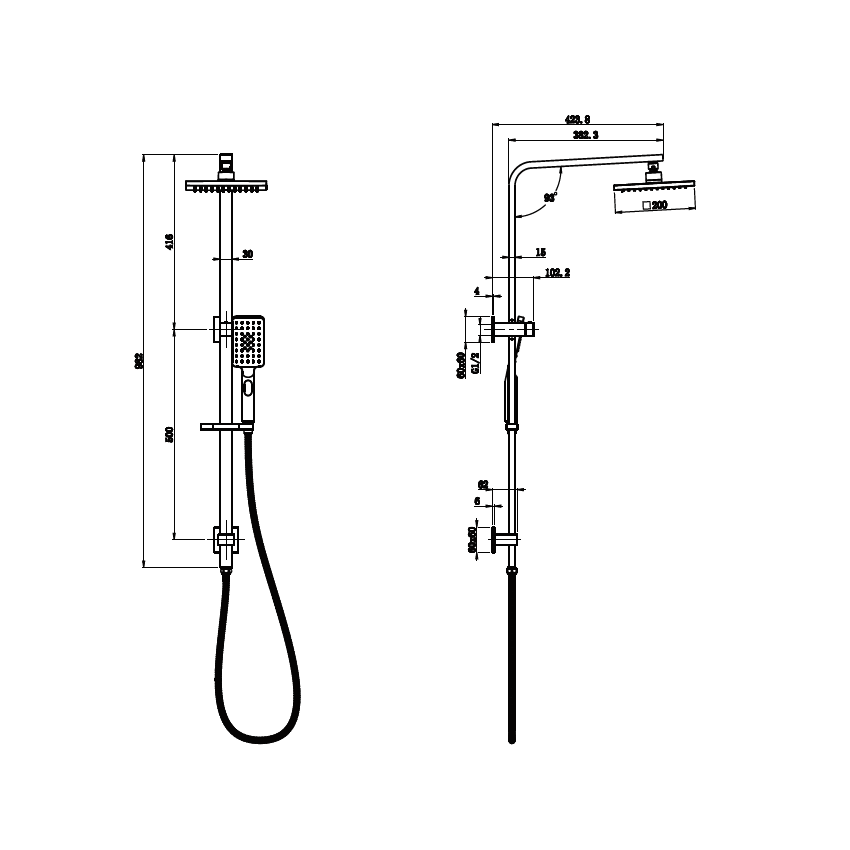 New Eden Square Multi-function Shower Set Chrome, 200mm Plastic Shower Head