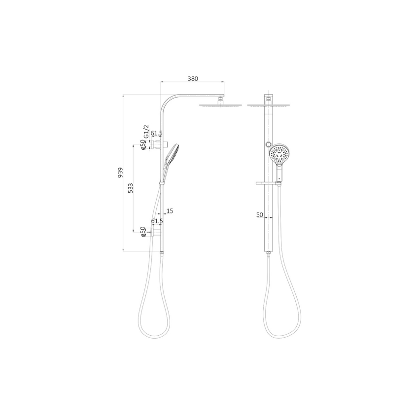 Regal Round MultiFunction Shower Set Matt Black, 250mm Plastic Shower Head