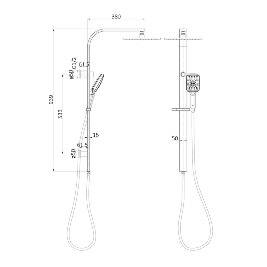 Sando Square MultiFunction Shower Set Matt Black, 250mm Plastic Shower Head