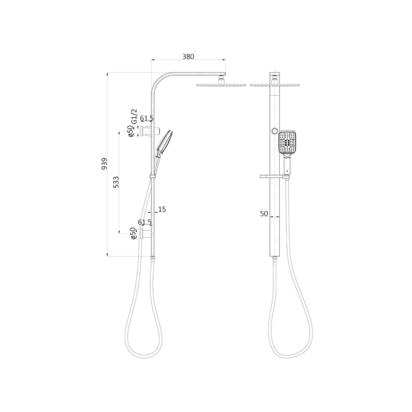 Sando Square MultiFunction Shower Set Chrome,250mm Plastic Shower Head