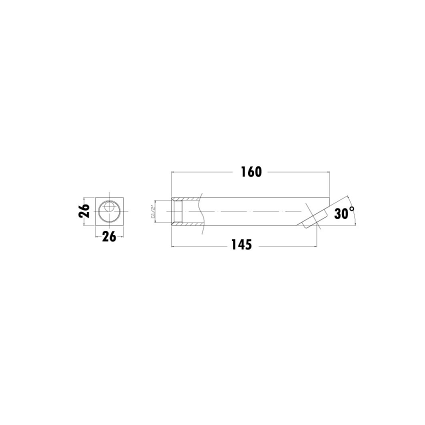 Yale Square Bath Spout 160mm Matt Black