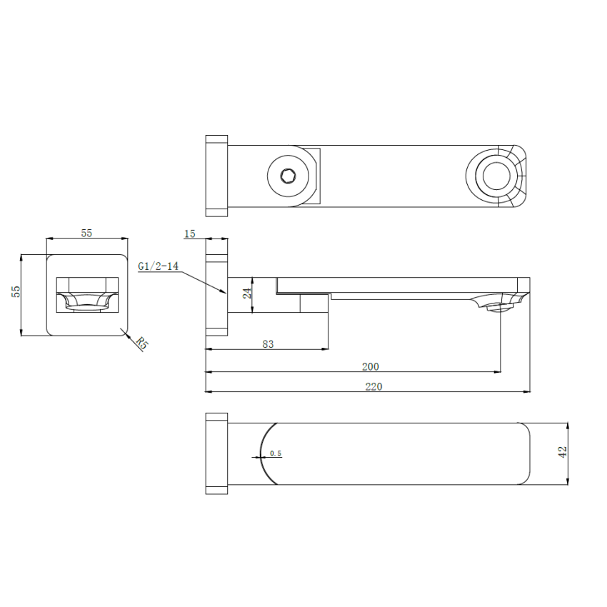 Ruki Swivel Bath Spout Matt Black