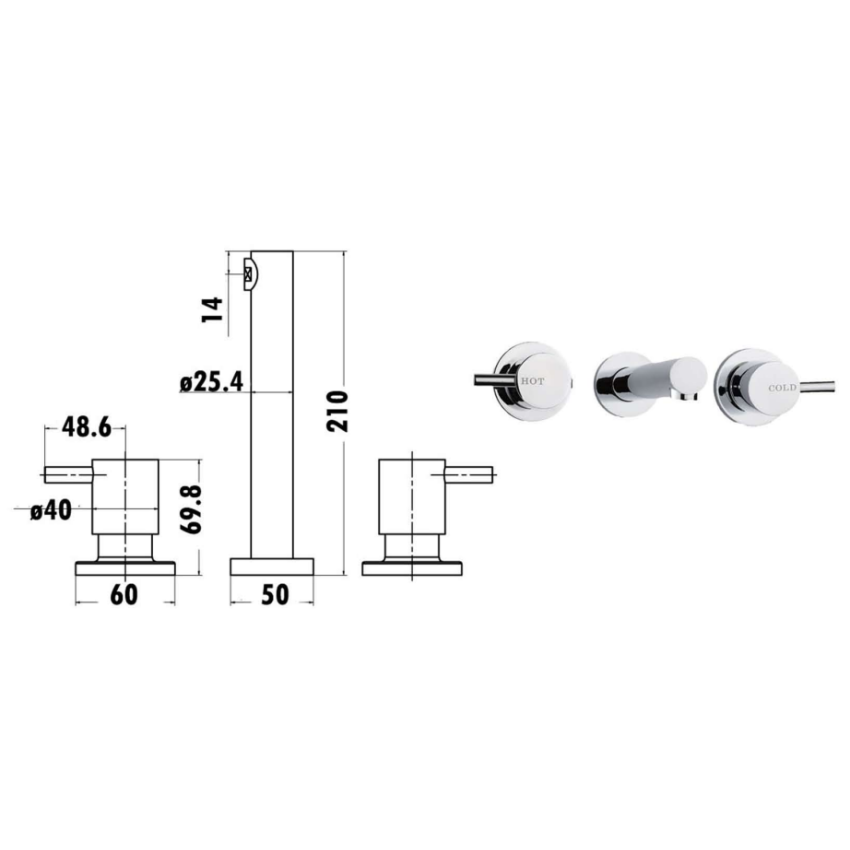 Bath Set 1/4 Turn Chrome