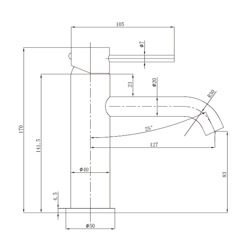 Otus Slimline SS Basin Mixer Curved Spout in Gun Metal 