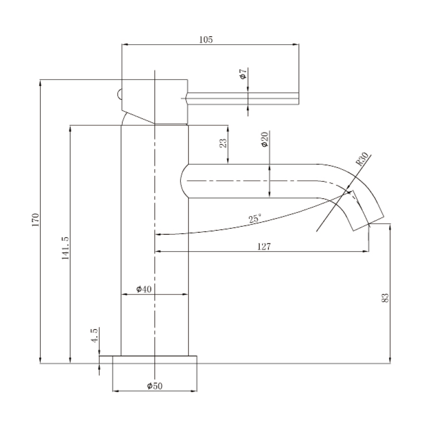 Otus Slimline SS Basin Mixer Curved Spout in Matt Black