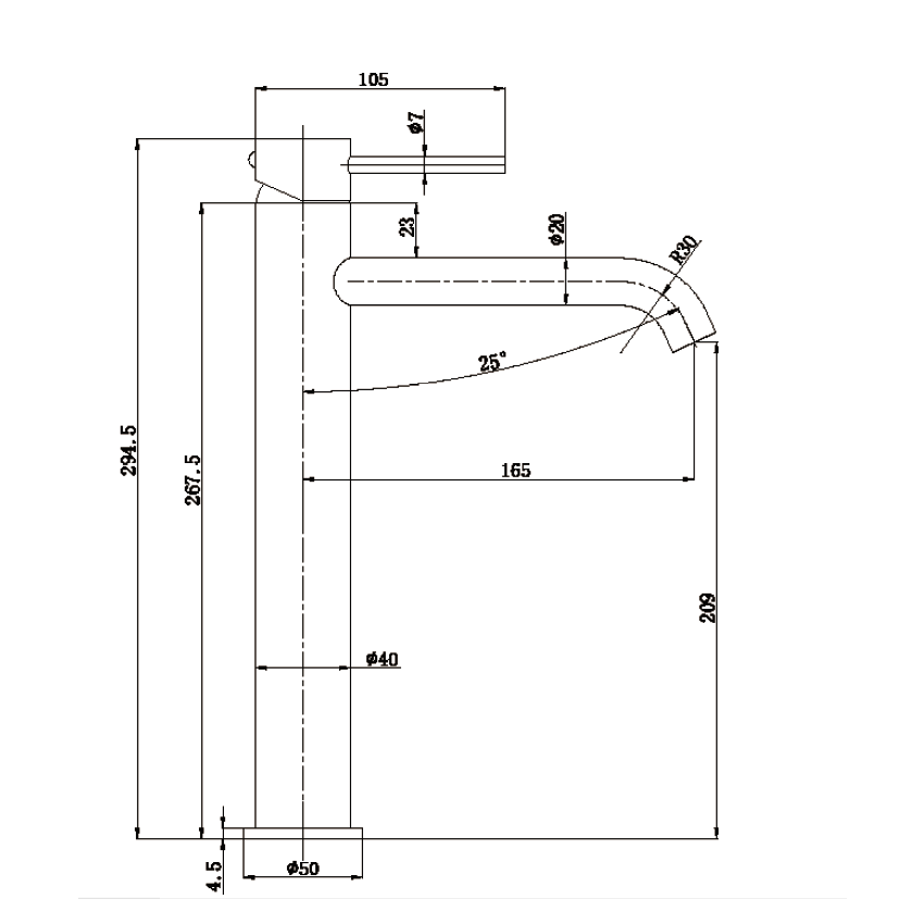 Otus Slimline SS Highrise Basin Mixer Curved Spout in Chrome