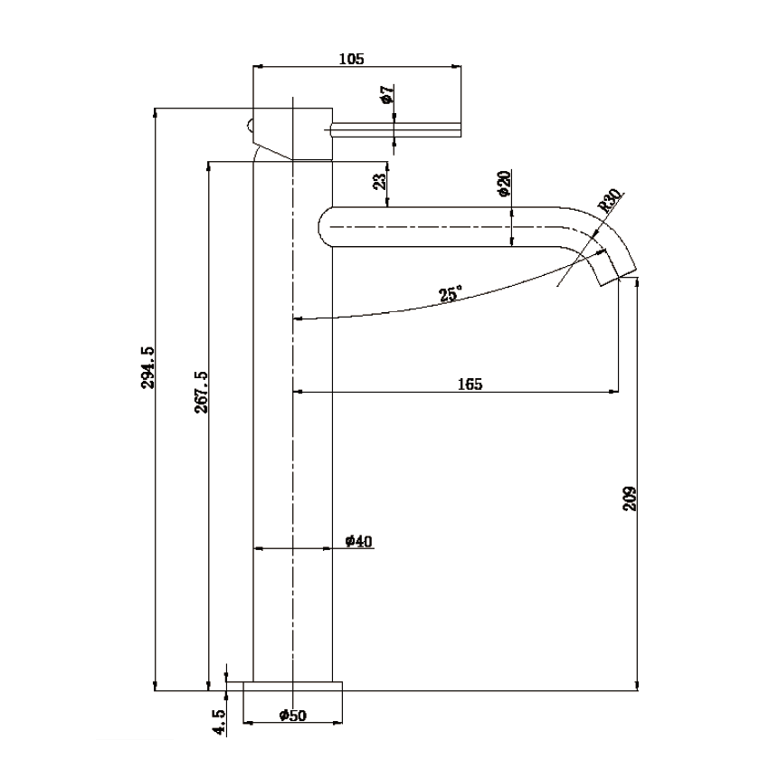 Otus Slimline SS Highrise Basin Mixer Curved Spout in Gun Metal 