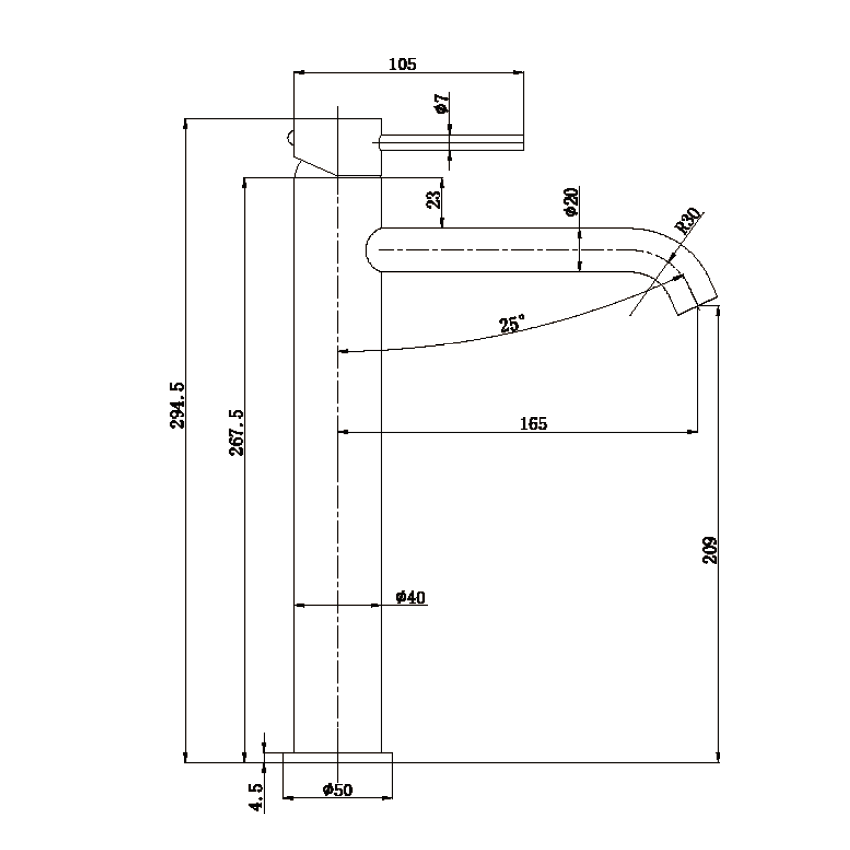 Otus Slimline SS Highrise Basin Mixer Curved Spout in Matte Black