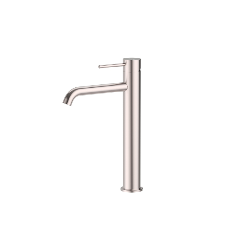 Otus Slimline SS Highrise Basin Mixer Curved Spout Brushed Stainless Steel