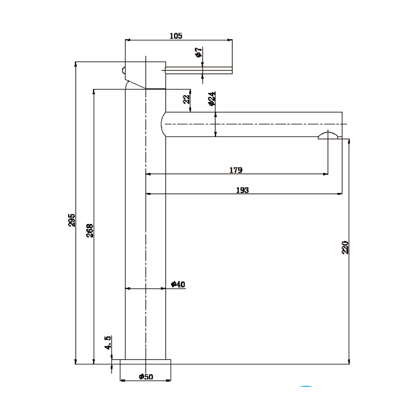 Otus Slimline SS Highrise Basin Mixer in Brushed Gold