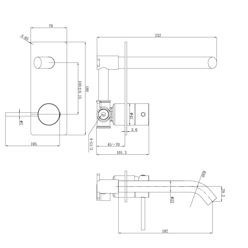 Otus Slimline SS Wall Basin Mixer Rough-in Body Material: Brass