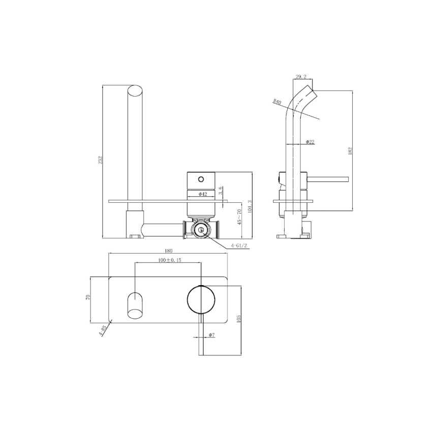 Otus Slimline SS Wall Basin Mixer Trim Kits in Brushed Gold
