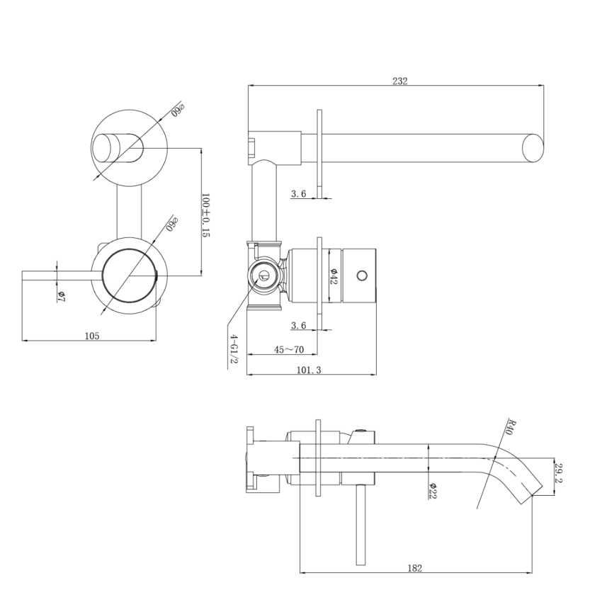 Otus Slimline SS Wall Basin Mixer Separate Back Plate Rough-in Body Material: Brass