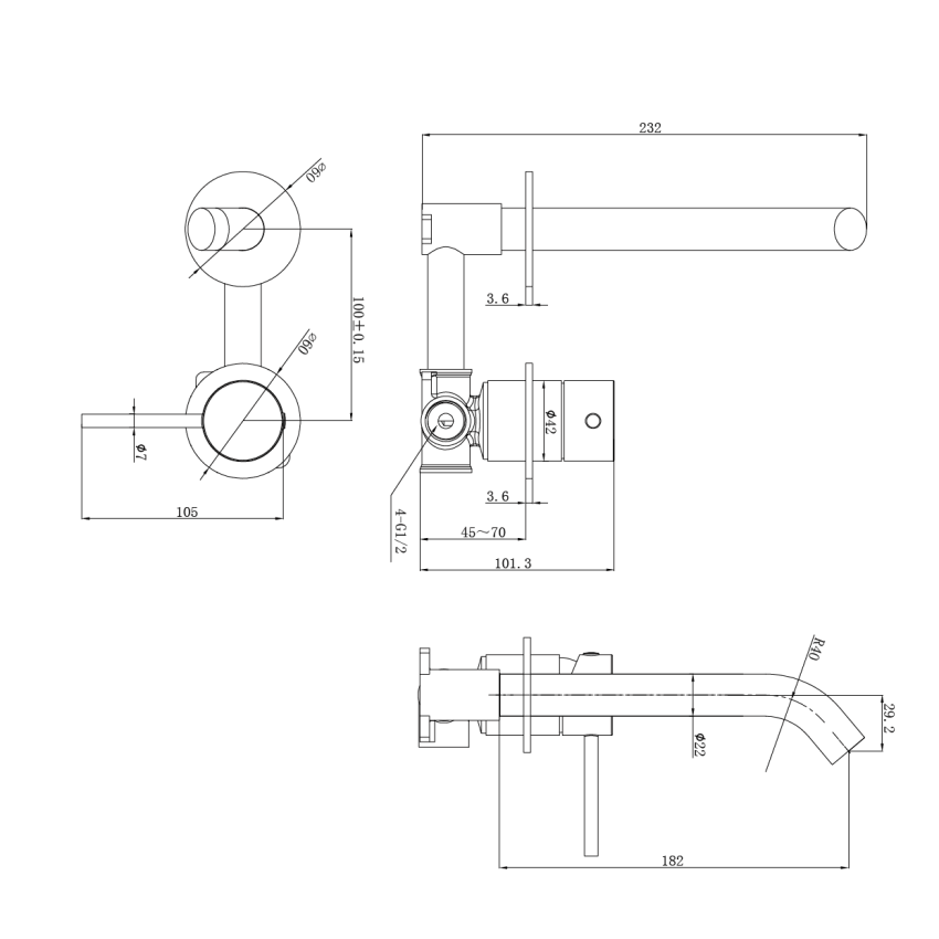 Otus Slimline SS Wall Basin Mixer Separate Back Plate Trim Kits in Brushed Gold