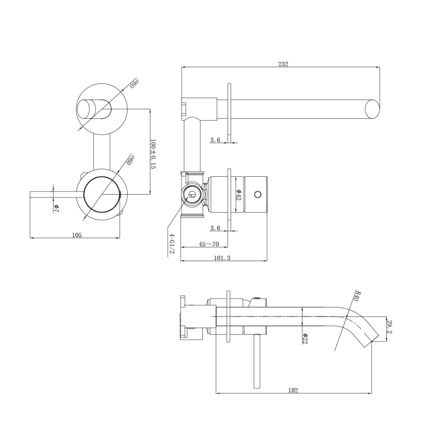 Otus Slimline SS Wall Basin Mixer Separate Back Plate Trim Kits Brushed Stainless Steel