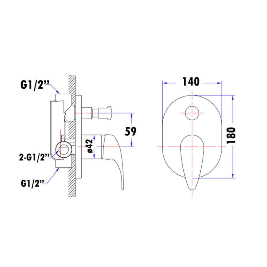 Ruby Wall Mixer with Diverter Chrome