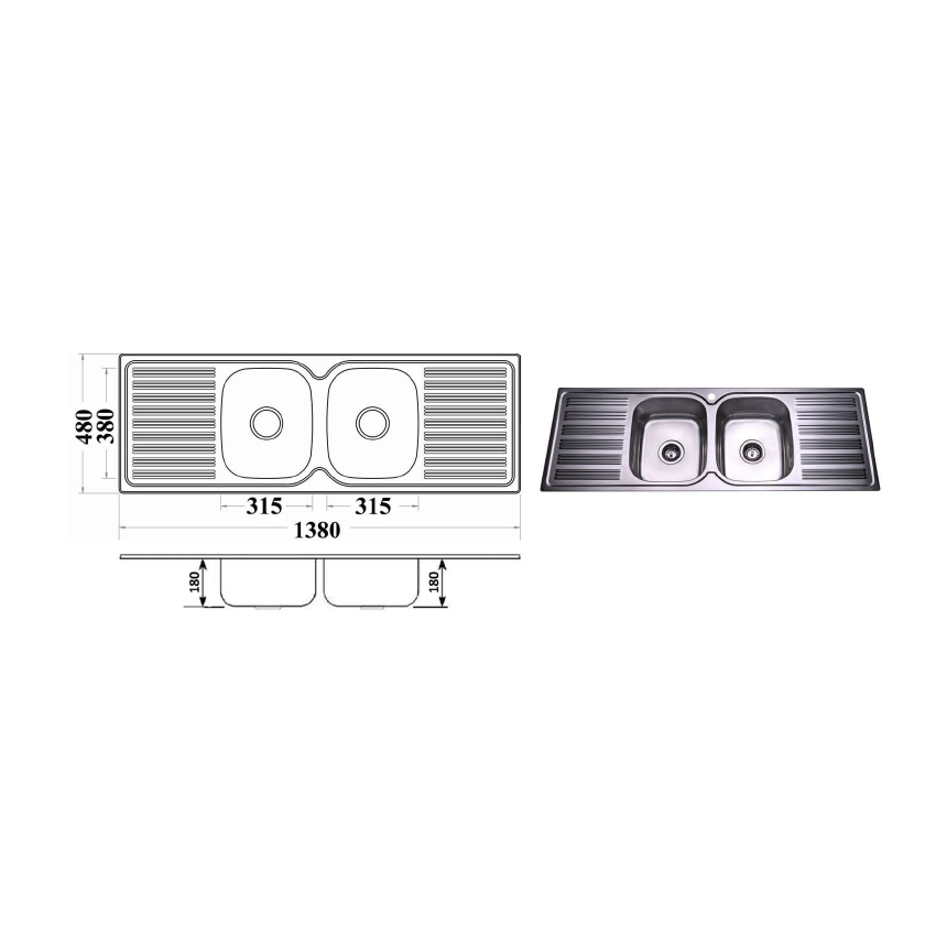 Eden Double Bowl & Double Drainer 1380 x 480 x 180mm