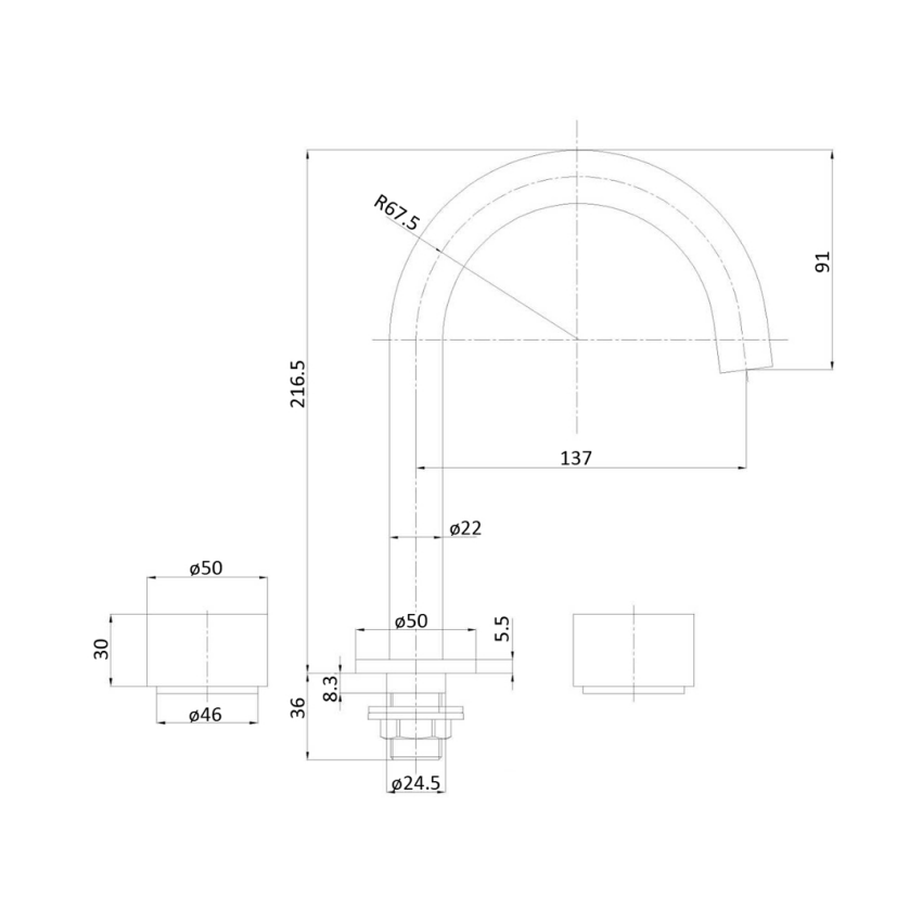 Tana 1/4 turn C/D Basin Set Brushed Gold 