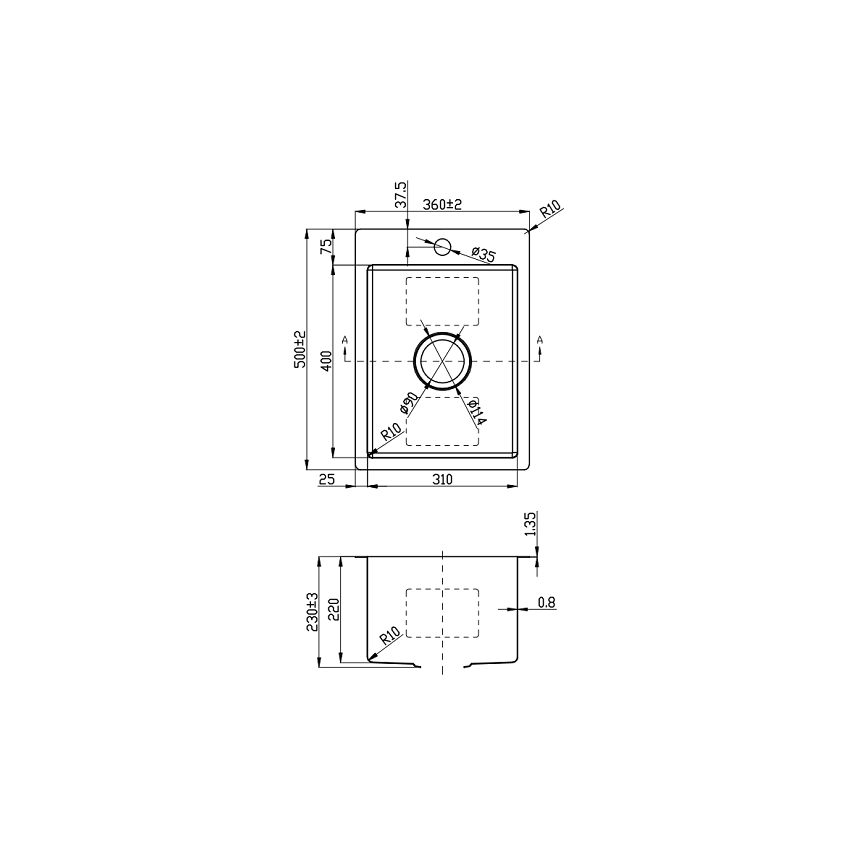 Eden Single Bowl Above/Undermount Sink Bowl Size: 310*400*220mm
