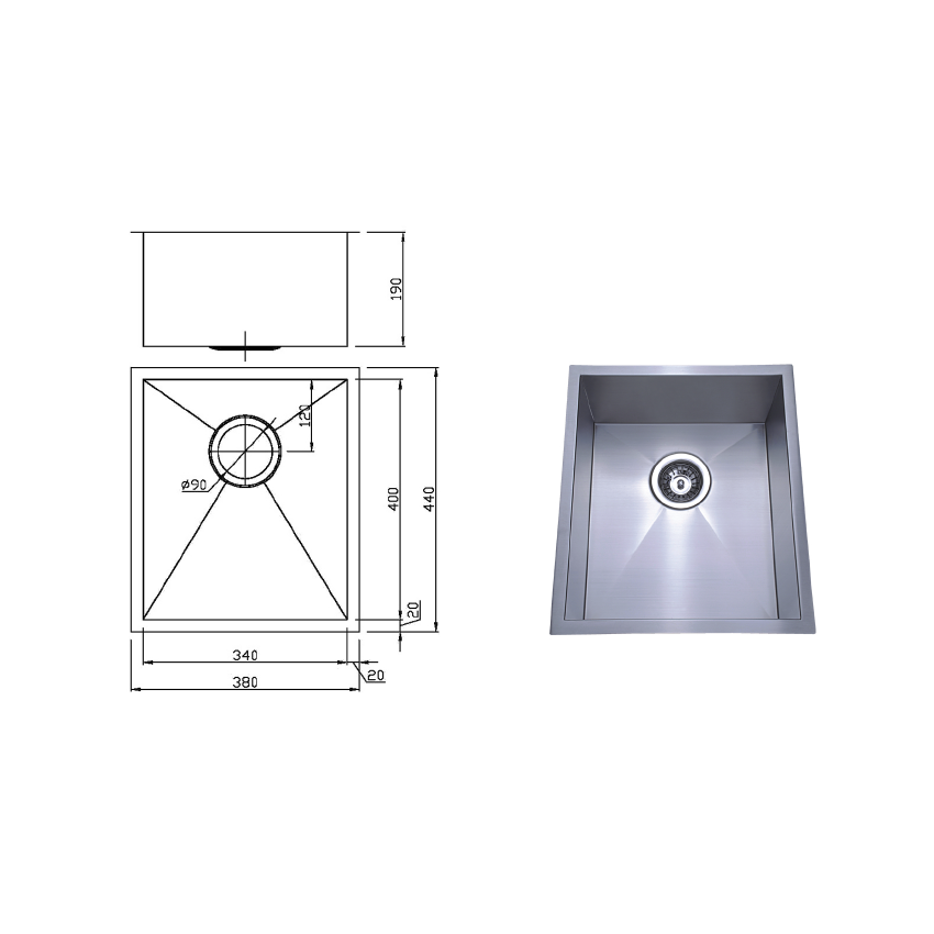 Rosa Above / Undermount 380 x 440 x 200mm